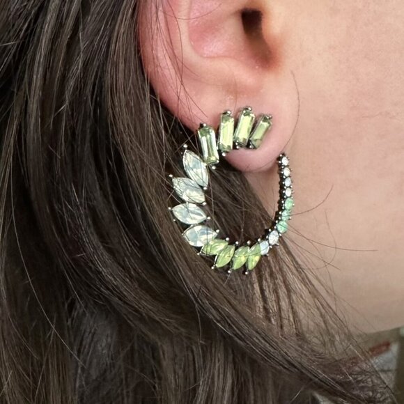 NEW Green Pastel Crystal Stones Semi-Circle Statement Earrings - Picture 2 of 3